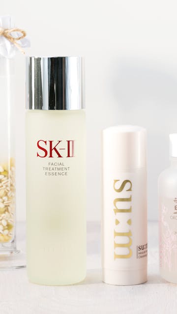 SK-II Facial Treatment essence, Su:m 37 Miracle Rose Cleansing Stick, Whamisa Organic Flowers Toner Deep Rich, Estée Lauder Advanced Night Repair