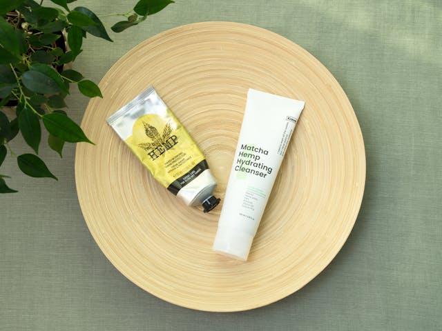 The Body Shop Hemp handcream, Krave Beauty Matcha Hemp Hydrating Cleanser