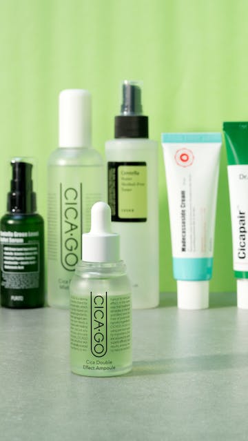 A'pieu Madecassoside Cream, Cicago Cica Double Effect Ampoule, Cicago Cica Expert Mist Toner, Cicago Cica Finish Cream, Cosrx Centella Blemish Ampule, Cosrx Centella Water Alcohol Free Toner, Dr Jart Cicapair Cream, Iunik Tea Tree Relief Serum, Labno Cicaloe Relief Sun Milk SPF5, Purito Centella Green Level Buffet Serum, Tosowoong SOS Repair Cica Clinic Ampoule