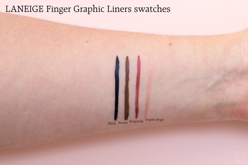 LANEIGE Finger Graphic Liner Black, Brown, Burgundy, Sequin Beige swatches