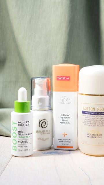 Paula's Choice 10% Niacinamide Booster, Shani Darden Retinol Reform, Drunk Elephant C Firma Day Serum, Biologique Recherche Lotion P50V
