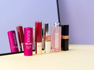 Spring 2019 Lip Balms: Fresh Sugar Tinted Lip Treatment Orchid, Clarins Joli Rouge Lacquer, YSL Rouge Volupté Plump In Color, Dior Lip Glow To The Max, CHANEL Rouge Coco Flash