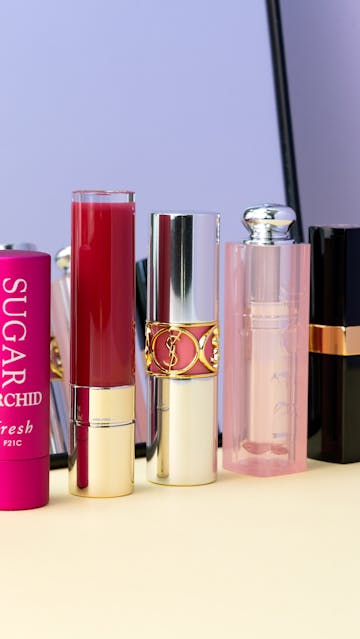 Spring 2019 Lip Balms: Fresh Sugar Tinted Lip Treatment Orchid, Clarins Joli Rouge Lacquer, YSL Rouge Volupté Plump In Color, Dior Lip Glow To The Max, CHANEL Rouge Coco Flash