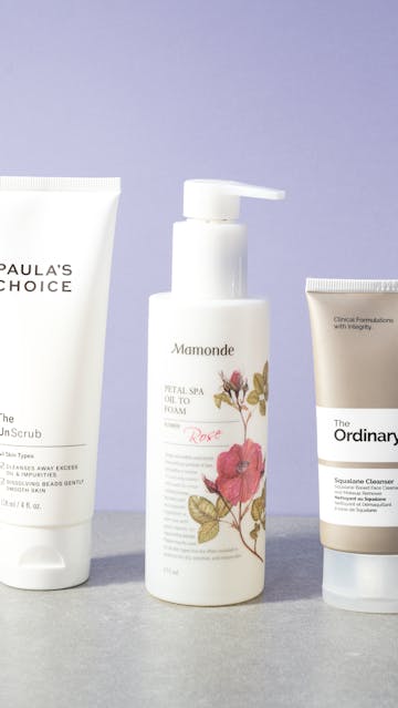 Paula's Choice The Unscrub, Mamonde Petal Spa Oil To Foam, The Ordinary Squalane Cleanser