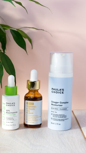 Paulas Choice 10% Niacinamide Booster, By Wishtrend Polyphenol In Propolis 15% Ampoule, Paula’s Choice Omega+Complex Moisturizer