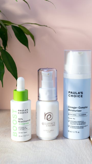 Paula’s Choice 10% Niacinamide Booster, Shani Darden Retinol Reform, Paula’s Choice Omega+Complex Moisturizer