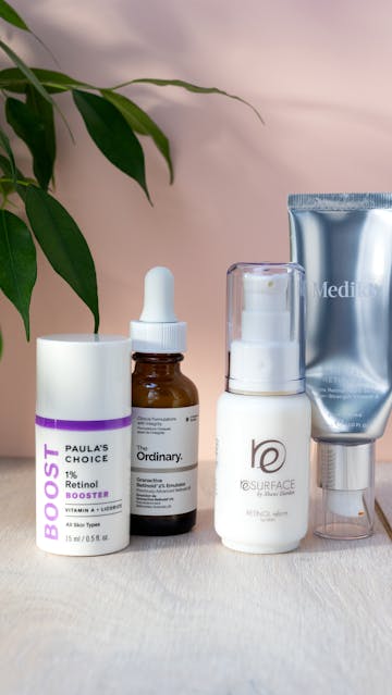 Paulas Choice 1% Retinol Booster, The Ordinary Granactive Retinoid 2% Emulsion, Shani Darden Retinol Reform, Medik8 Crystal Retinal 6