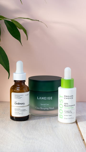 Paulas Choice 10% Niacinamide Booster, LANEIGE Cica Sleeping Mask, Paula's Choice 1% Retinol Booster