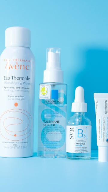 Avène Eau Thermale, La Roche Posay Toleriane Ultra 8, SVR Ampoule B3 Hydra, La Roche Posay Cicaplast baume lèvres