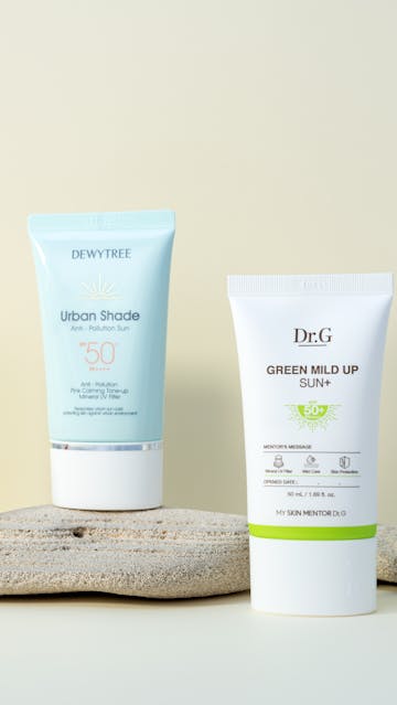 Dr. Jart + Solarbiome Ampoule, Missha Sun Gel, Dewytree Urban Shade Anti Pollution Sun, Dr.G Green Mild Up Sun +, Dr. Ceuracle Cica Regen Anti-Dust Sun Gel