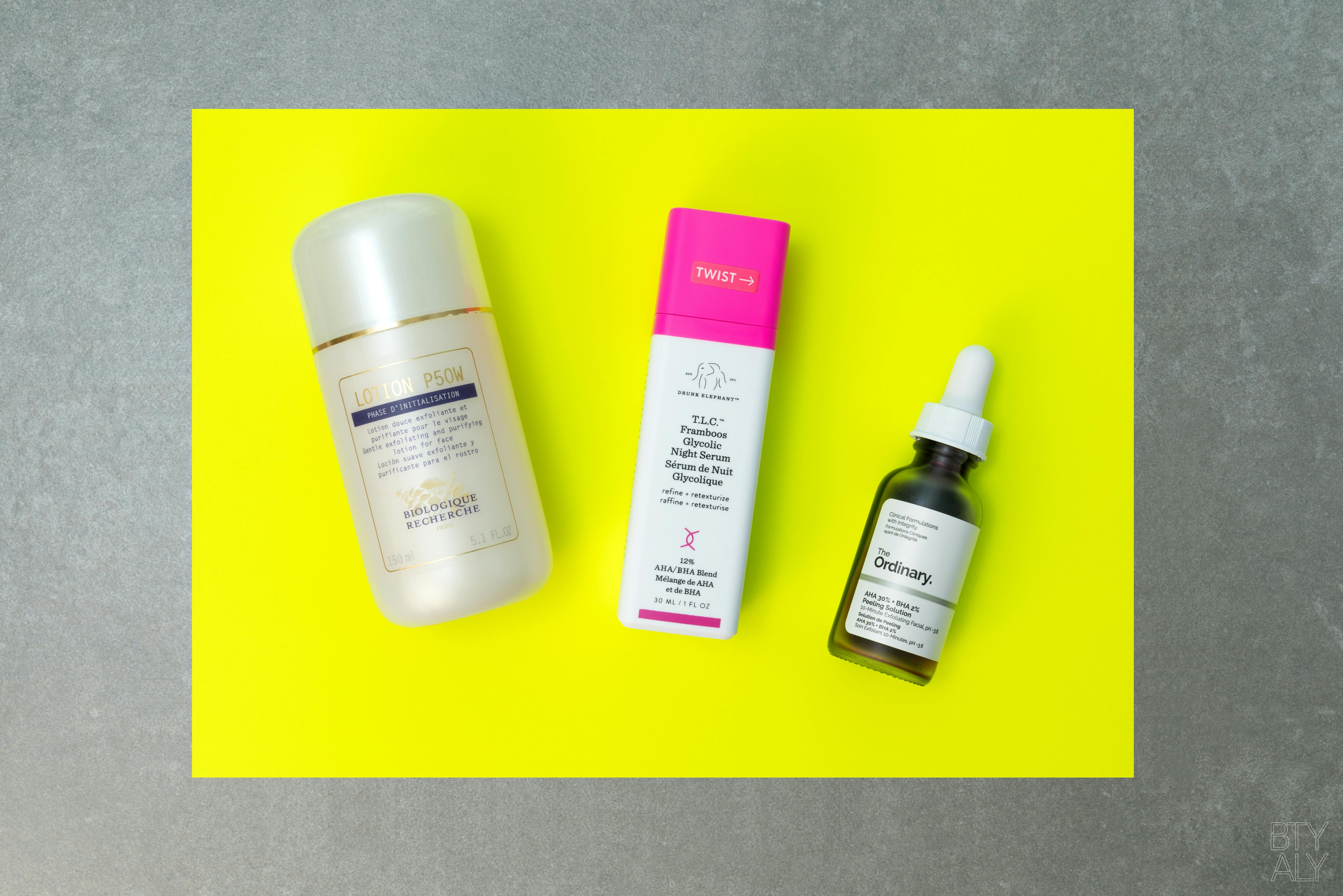 Acides: Biologique Recherche, Drunk Elephant, The Ordinary