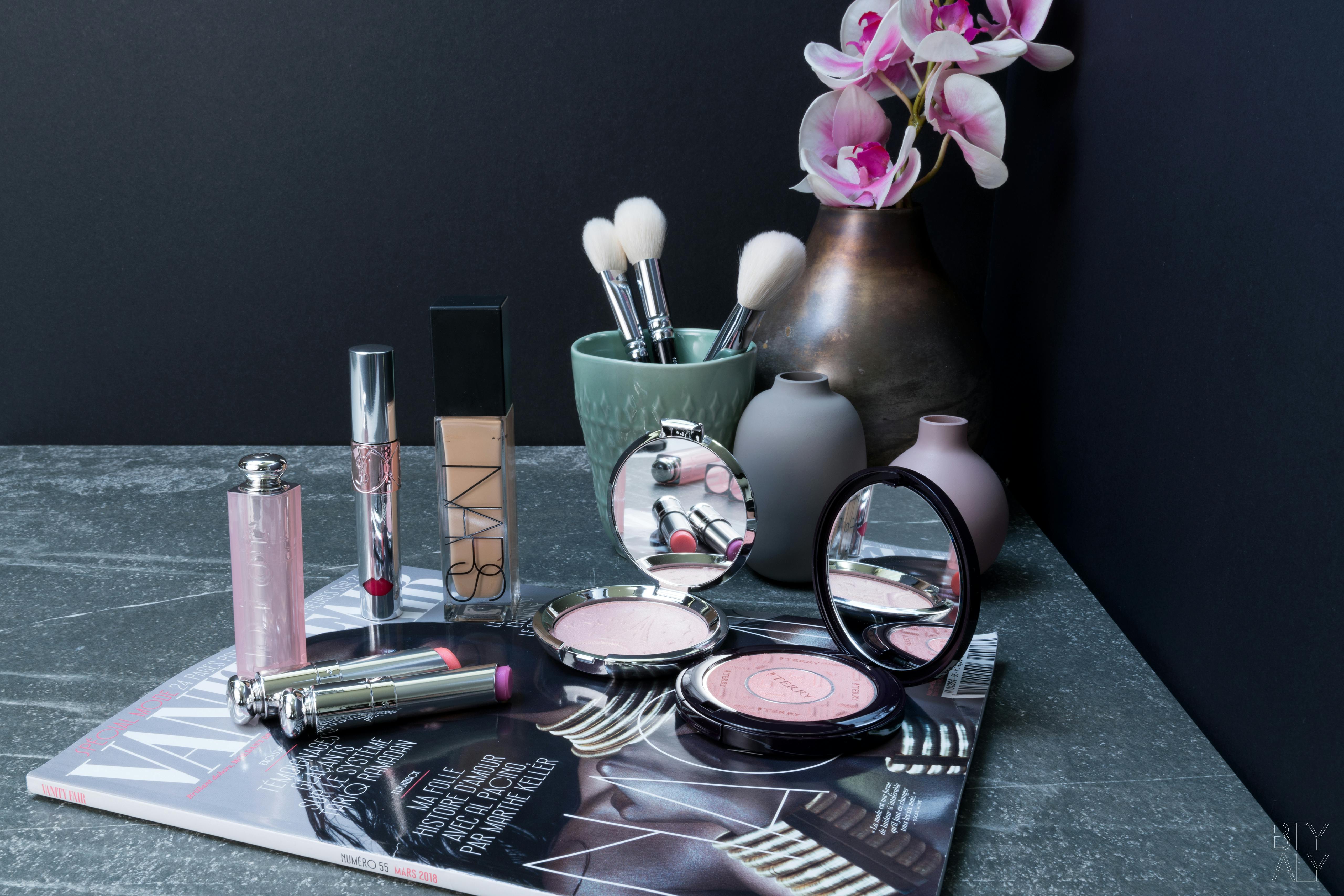 5 produits de maquillage (By Terry, Becca, Nars, YSL, Dior)