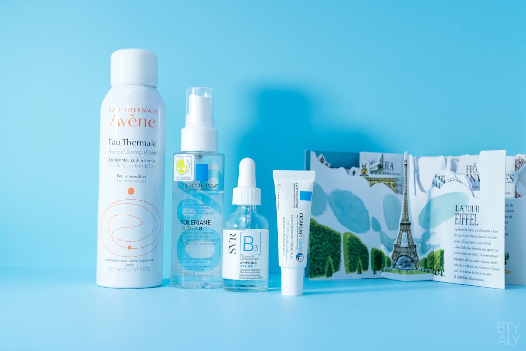 Avène Eau Thermale, La Roche Posay Toleriane Ultra 8, SVR Ampoule B3 Hydra, La Roche Posay Cicaplast baume lèvres
